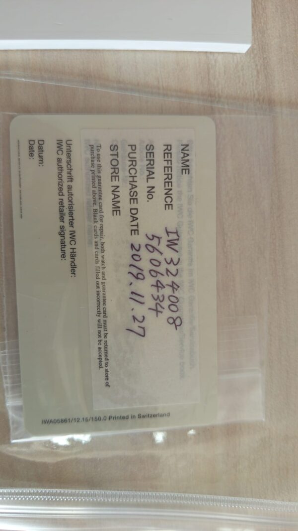 11200 - IWC IW324008 (2019) - pre-owned conditions with MINOR signs of usage - Card & Box - Image 4